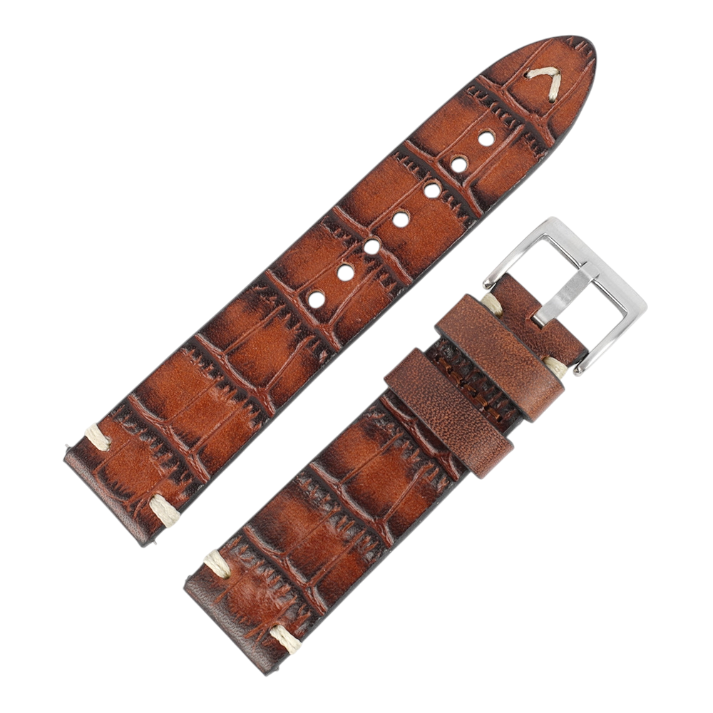 White Smoke Handmade Handmade Croc-Texture Bovine Watch Strap for Rolex, Omega, Seiko, IWC, Tudor, Hamilton, Cartier, Panerai, Patek Philippe, Breitling - Stitched Vintage Luxury Series - 18mm 20mm 22mm 24mm 26mm - Aethelgard