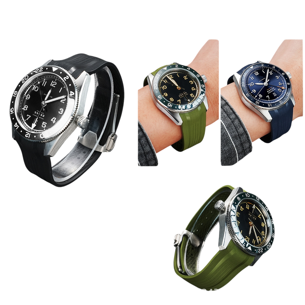White Smoke Replacement Strap for Longines Conquest GMT L3.970-L3.890 - Curved-End High-Density FKM Rubber - Aethelgard