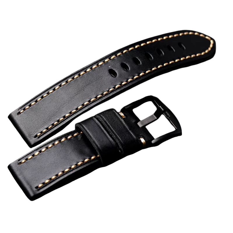White Smoke Handmade Italian Triple-Edge Straight Black Watch Strap for Rolex, Omega, Panerai, IWC, Tudor, Seiko, Hamilton, Patek Philippe, Breitling, Citizen - Executive Heavyweight Series - 18mm 20mm 22mm 24mm - Aethelgard