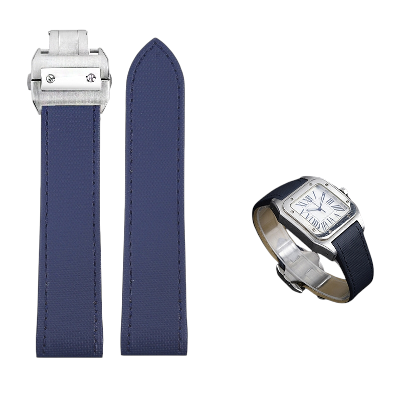 White Smoke Replacement Strap for Cartier Santos 100 Series - Nylon Embossed Calfskin Leather - Aethelgard Atelier