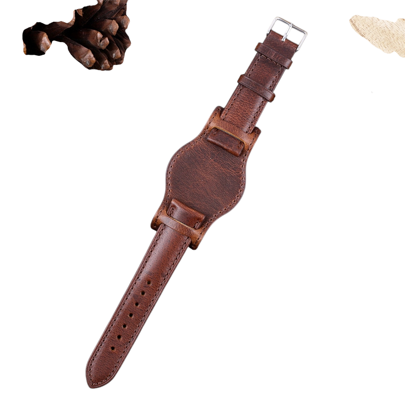 Handmade Oil Wax Aviator BUND Pad Strap for Rolex, Omega, Seiko, IWC, Tudor, Hamilton, Cartier, Panerai, Breitling, Patek Philippe - Bespoke Heritage Flight Series - 18mm 20mm 22mm 24mm - Aethelgard