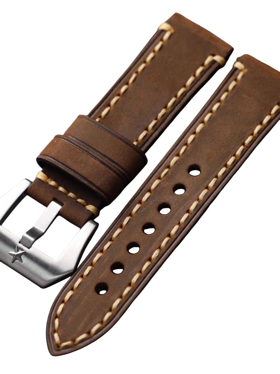 Black Handmade Artisan Soft Bronze Buckle Leather Watch Strap for Rolex, Omega, Panerai, IWC, Tudor, Seiko, Hamilton, Patek Philippe, Breitling, Citizen - Maritime Heritage Bronze Edition - 18mm 20mm 22mm 24mm - Aethelgard
