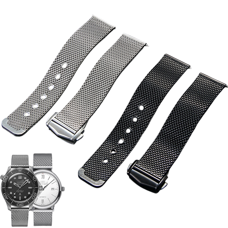 White Smoke Replacement Strap for Omega Seamaster 007 - James Bond Mesh Edition - Full Brushed 316L Stainless Steel Mesh - Aethelgard Atelier