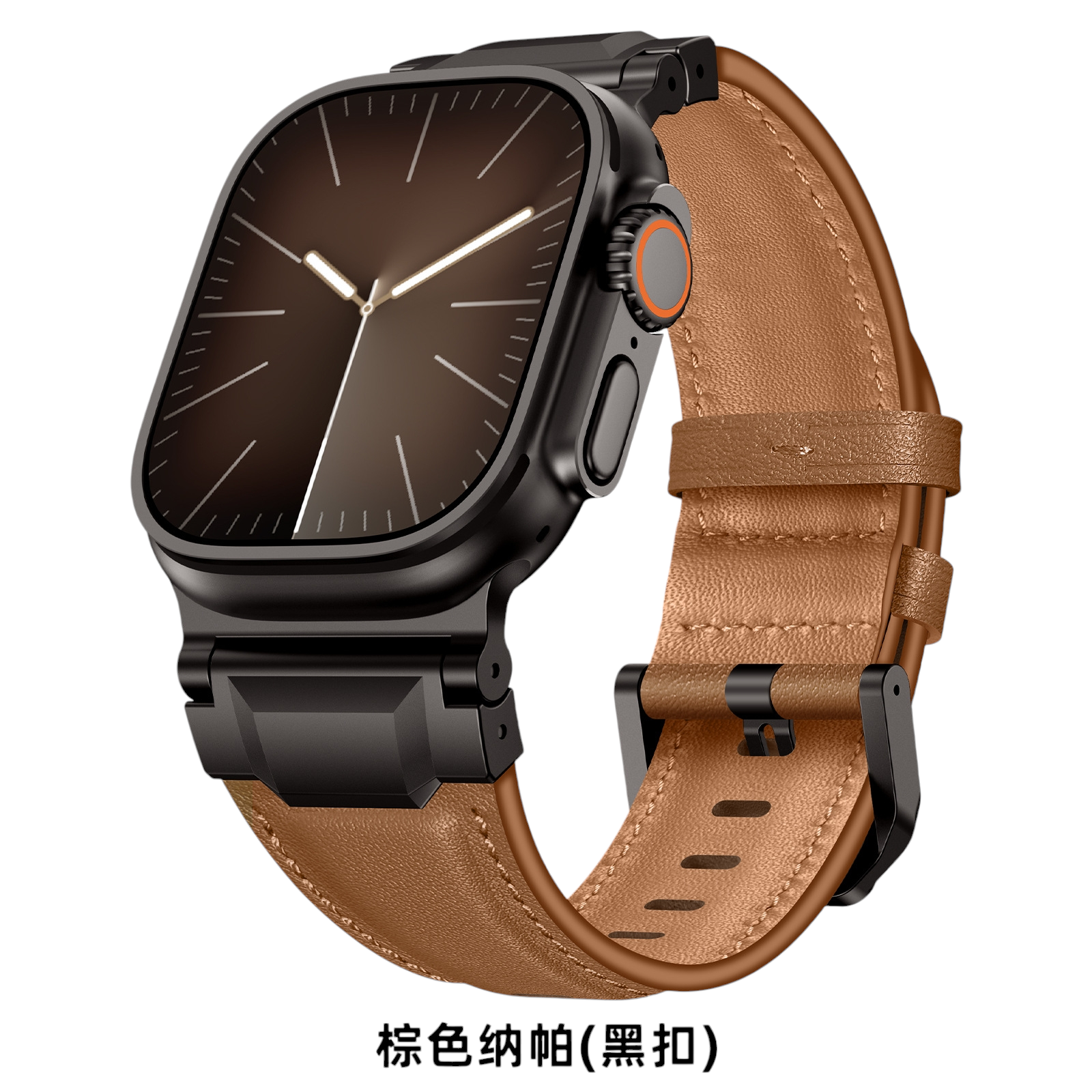 Vintage Armor Genuine Leather Band - Industrial Metal Hardware for Apple Watch