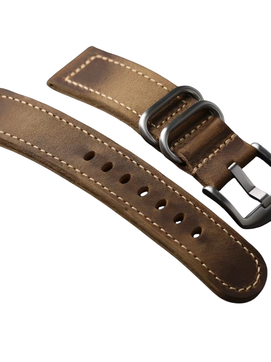 White Smoke Handmade Heritage Brown Thick Crazy Horse Watch Strap for Rolex, Omega, Panerai, IWC, Tudor, Seiko, Hamilton, Patek Philippe, Breitling, Citizen - Military Field Operation Series - 18mm 20mm 22mm 24mm - Aethelgard