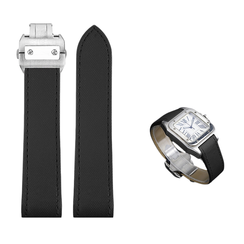 White Smoke Replacement Strap for Cartier Santos 100 Series - Nylon Embossed Calfskin Leather - Aethelgard Atelier