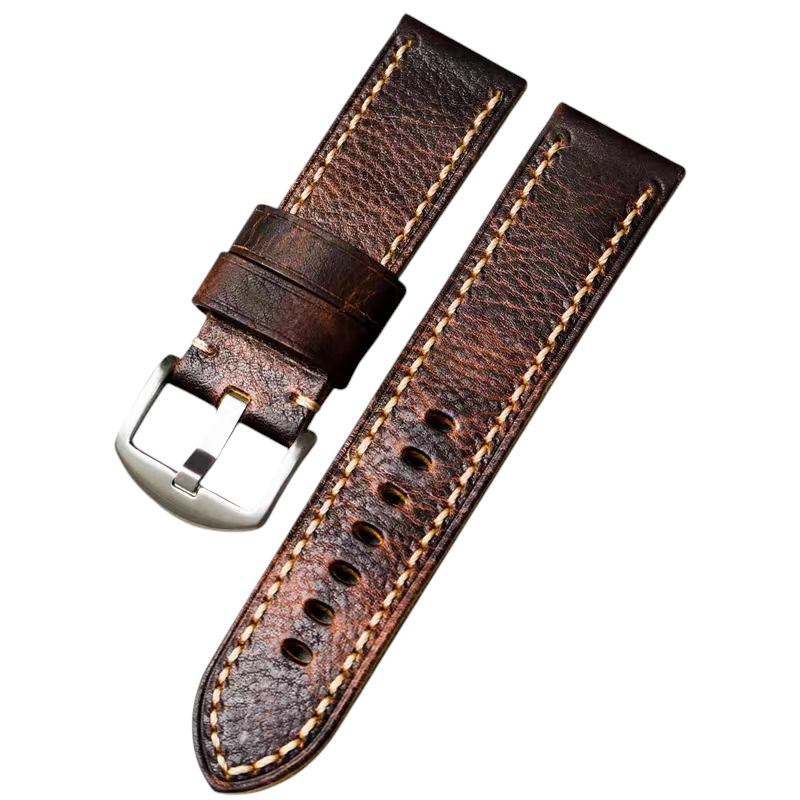 White Smoke Handmade Fold-over Bronze Specialist Cowhide Watch Strap for Panerai, Tudor, Bronze Timepieces - Vintage Bronze Edition - 18mm 20mm 22mm 24mm - Aethelgard