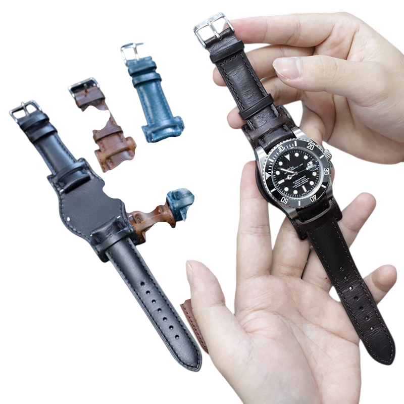 Handmade Oil Wax Aviator BUND Pad Strap for Rolex, Omega, Seiko, IWC, Tudor, Hamilton, Cartier, Panerai, Breitling, Patek Philippe - Bespoke Heritage Flight Series - 18mm 20mm 22mm 24mm - Aethelgard