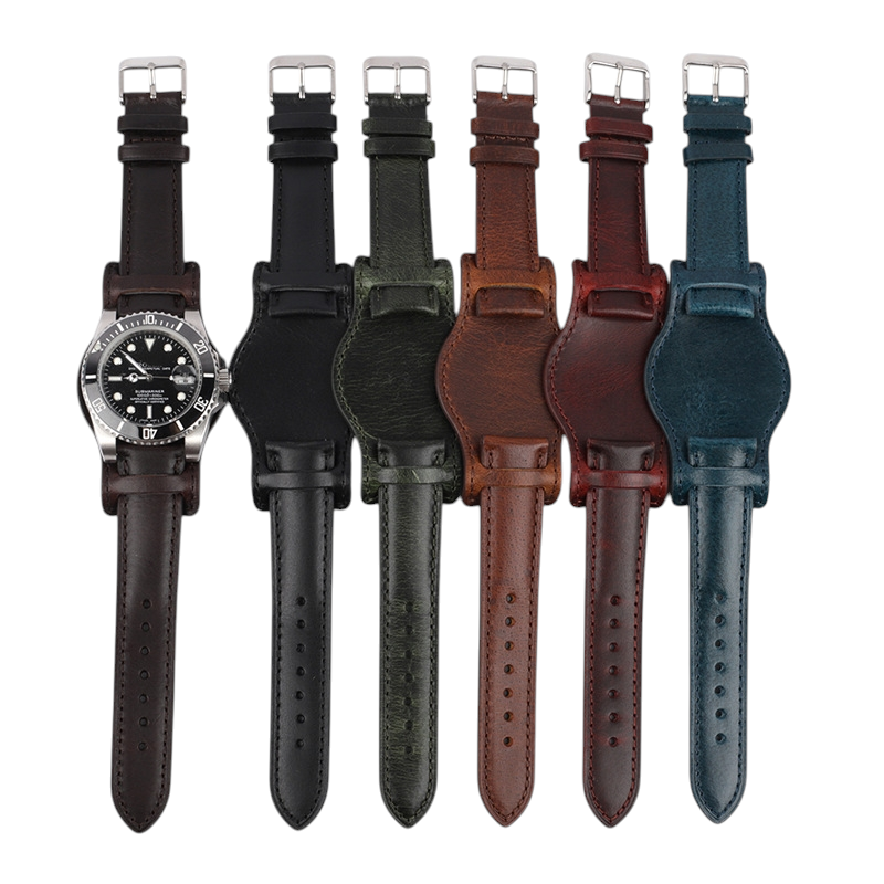 Handmade Oil Wax Aviator BUND Pad Strap for Rolex, Omega, Seiko, IWC, Tudor, Hamilton, Cartier, Panerai, Breitling, Patek Philippe - Bespoke Heritage Flight Series - 18mm 20mm 22mm 24mm - Aethelgard