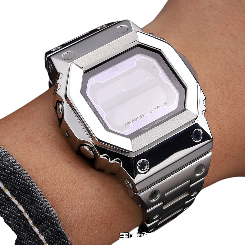 White Smoke Replacement Strap for Casio G-SHOCK GX-56BB GXW-56 King Series - Heavy-Duty Stainless Steel Case and Band - Aethelgard Atelier