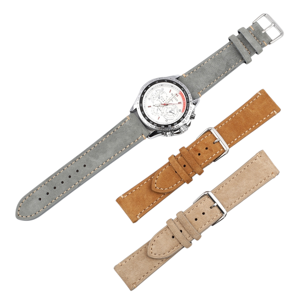 White Smoke Handmade Soft Suede Nubuck Italian Strap for Rolex, Omega, Seiko, IWC, Tudor, Hamilton, Cartier, Panerai, Breitling, Patek Philippe - Minimalist Hand-Stitched Series - 18mm 20mm 22mm 24mm - Aethelgard