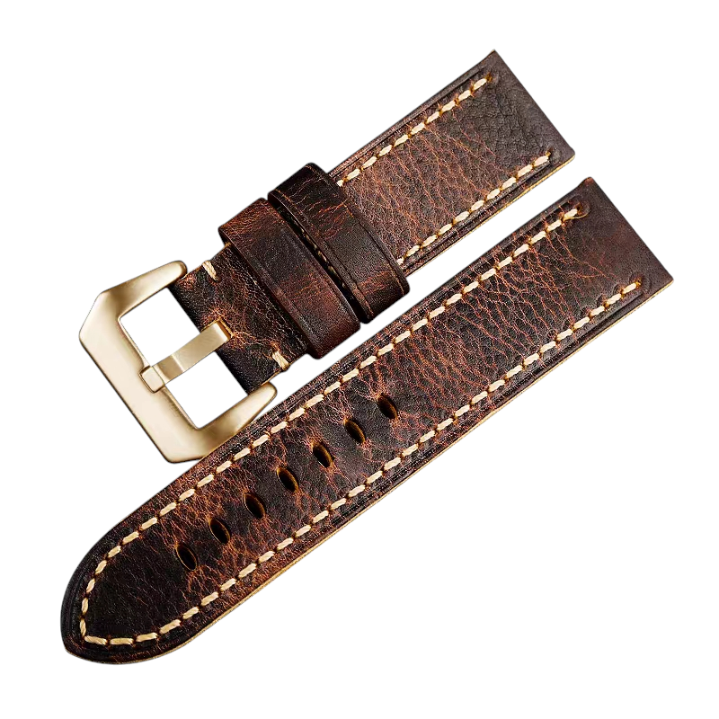 White Smoke Handmade Fold-over Bronze Specialist Cowhide Watch Strap for Panerai, Tudor, Bronze Timepieces - Vintage Bronze Edition - 18mm 20mm 22mm 24mm - Aethelgard