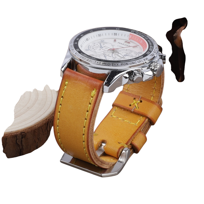 White Smoke Handmade Vintage Rub-Color Old School Watch Strap for Rolex, Omega, Seiko, IWC, Tudor, Hamilton, Cartier, Panerai, Patek Philippe, Breitling - Yellow Ochre Artisan Patina Series - 18mm 20mm 22mm 24mm 26mm - Aethelgard