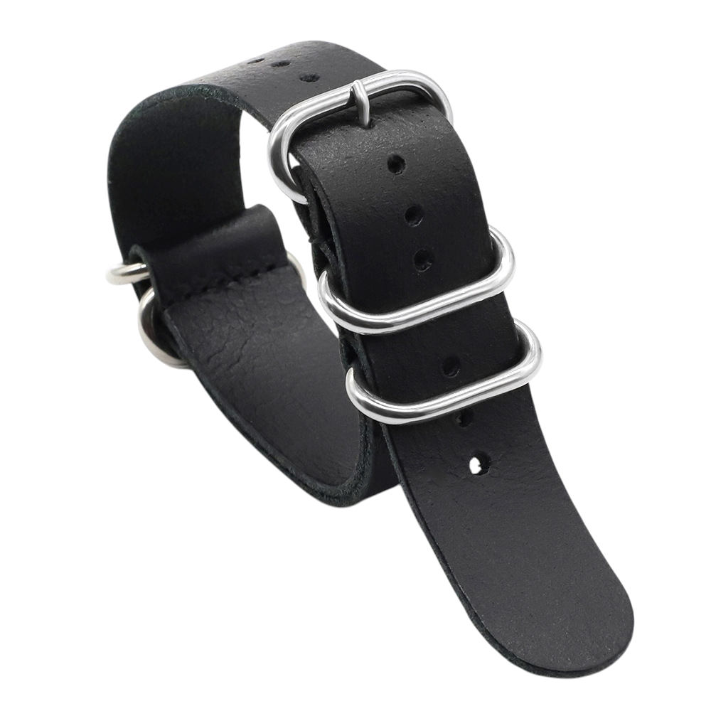 White Smoke Handmade Crazy Horse Leather 5-Ring Strap for Rolex, Omega, Seiko, IWC, Tudor, Hamilton, Cartier, Panerai, Breitling, Patek Philippe - Heavy-Duty Military NATO Edition - 18mm 20mm 22mm 24mm - Aethelgard