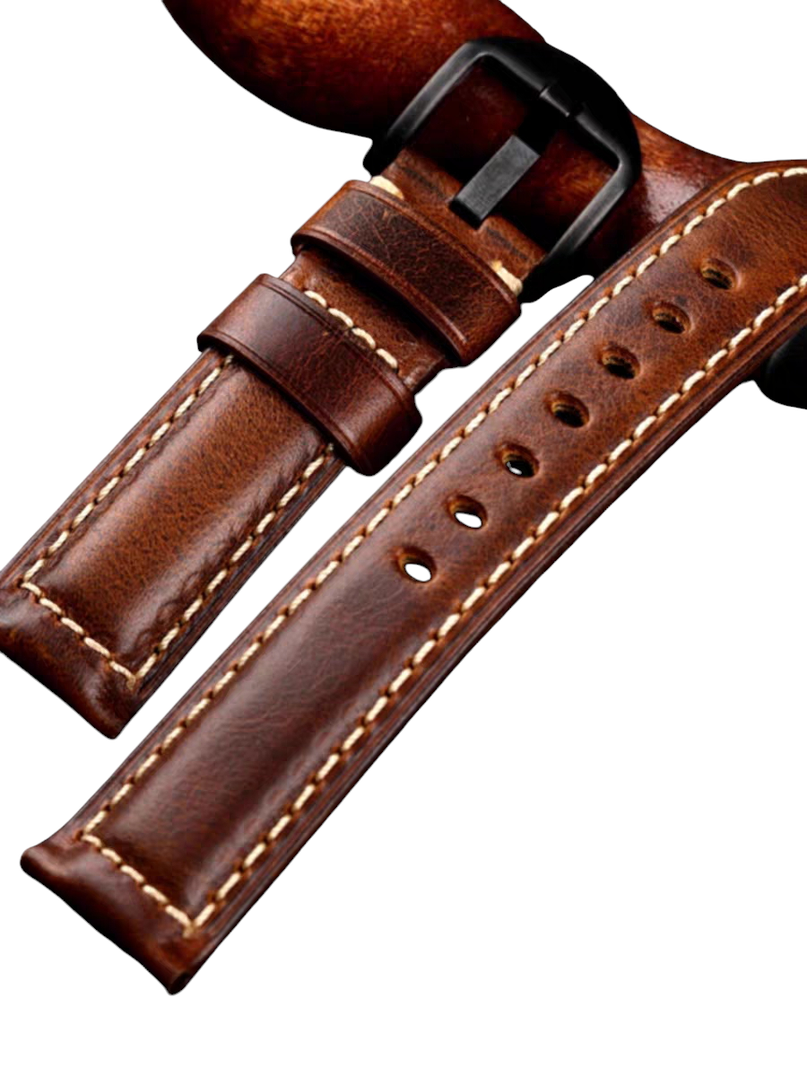 Handmade Vintage Oil Wax Texture Leather Watch Strap for Tissot, Seiko, IWC, Hamilton - Heritage Tissot Series - 18mm 20mm 22mm 24mm - Aethelgard