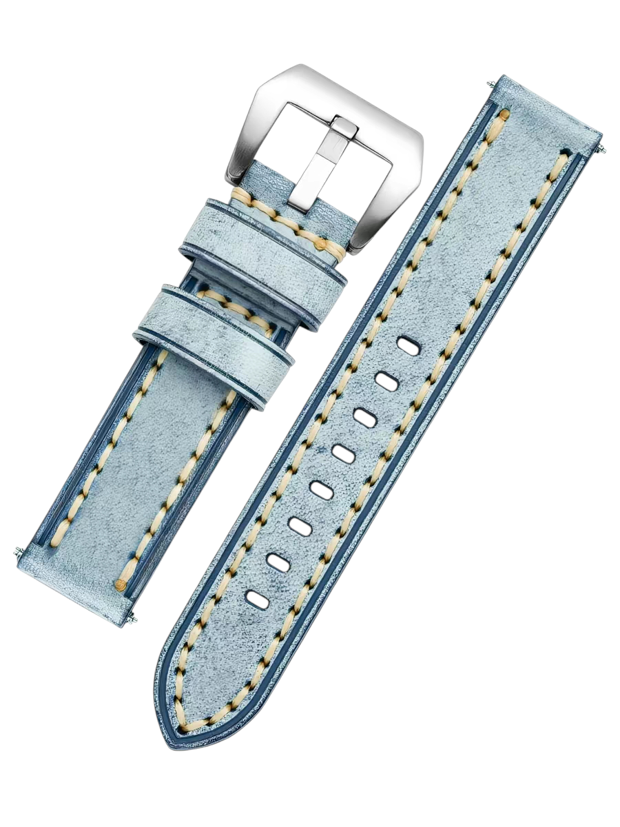 White Smoke Handmade Italian Waxed Matte Cowhide Watch Strap for Rolex, Omega, Tudor, Seiko - Artisan Hand-Burnished Series - 18mm 20mm 22mm 24mm - Aethelgard