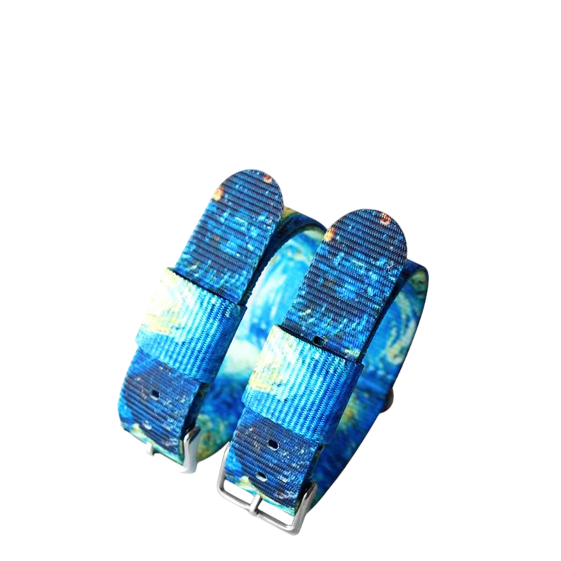 Handmade Van Gogh 'Starry Night' Retro Nylon Watch Strap for DW, Omega, Seiko, Minimalist - Artistic British Series - 18mm 20mm 22mm 24mm - Aethelgard