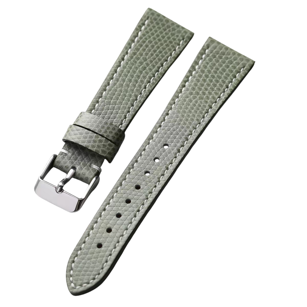 White Smoke Handmade Lizard-Pattern Luminous Calfskin Watch Strap for Cartier, Patek Philippe, Rolex - Olive Green Dress Series - 18mm 20mm 22mm 24mm - Aethelgard