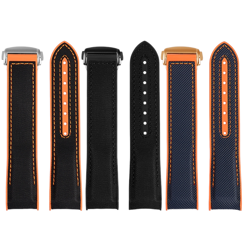 Black Premium Replacement Strap for Omega Constellation 41mm / Seamaster 8900 | Leather with Hybrid Rubber Base | Aethelgard
