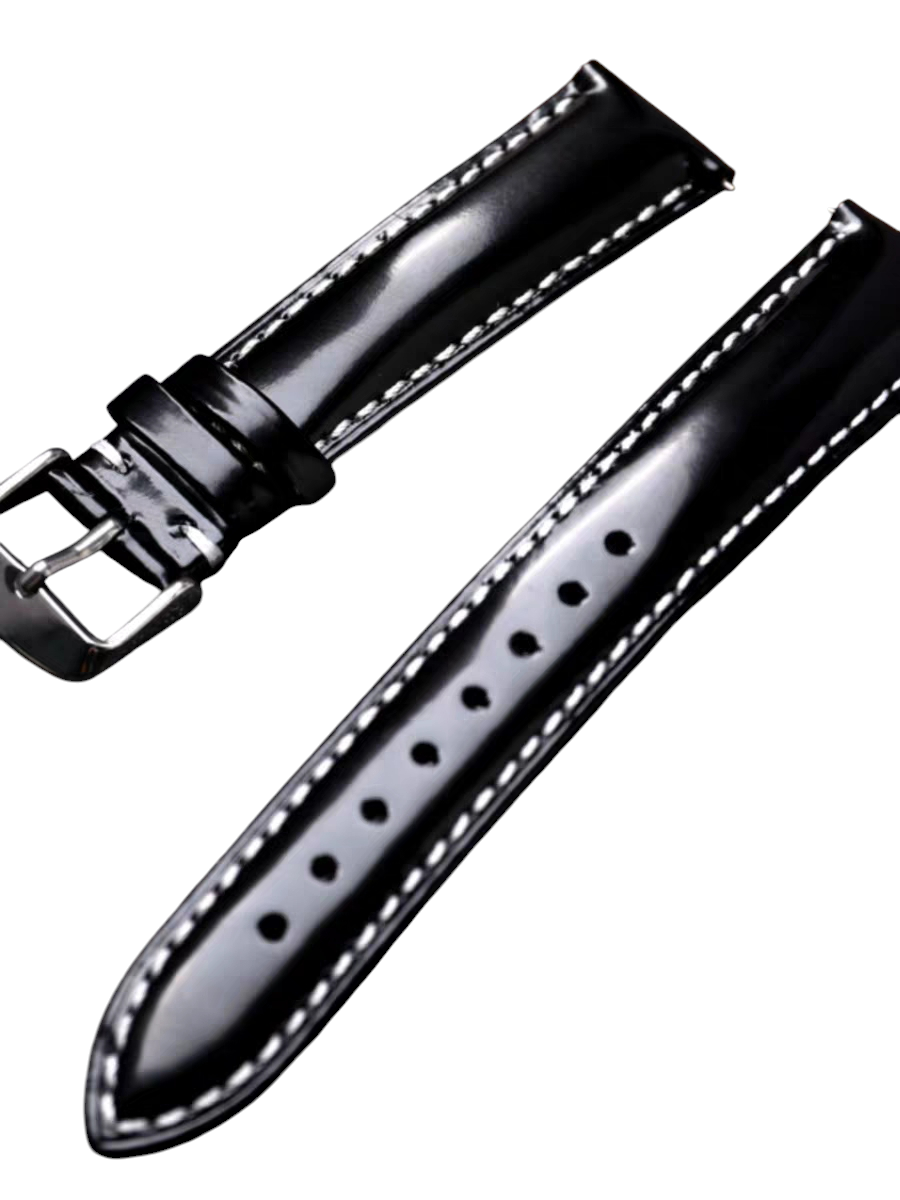 Handmade Premium Shinki Shell Cordovan Black Watch Strap for Patek Philippe, Rolex, Grand Seiko - Diamond Leather Series - 18mm 20mm 22mm 24mm - Aethelgard