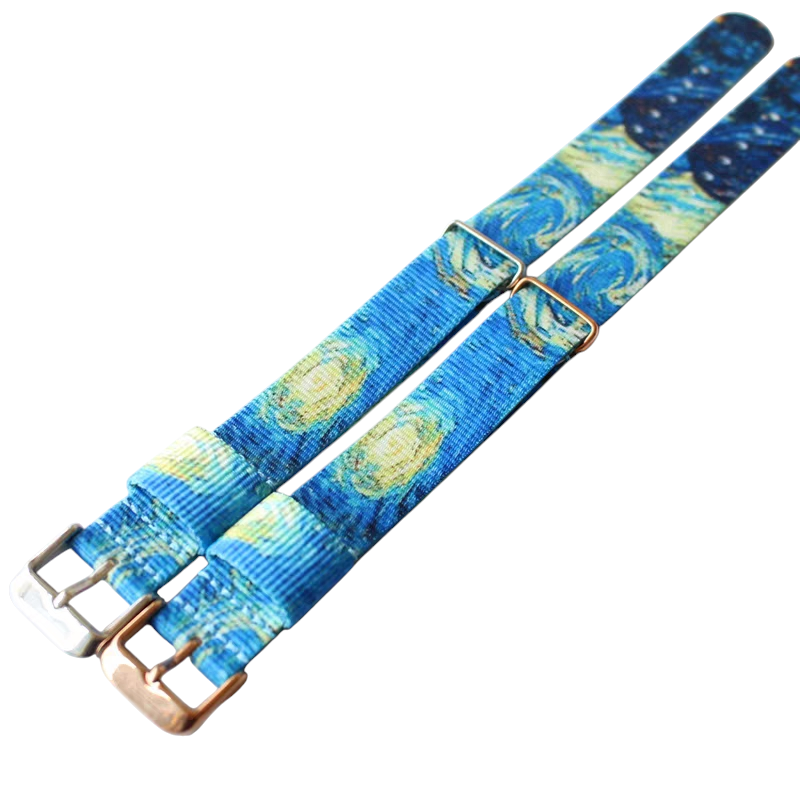 Handmade Van Gogh 'Starry Night' Retro Nylon Watch Strap for DW, Omega, Seiko, Minimalist - Artistic British Series - 18mm 20mm 22mm 24mm - Aethelgard