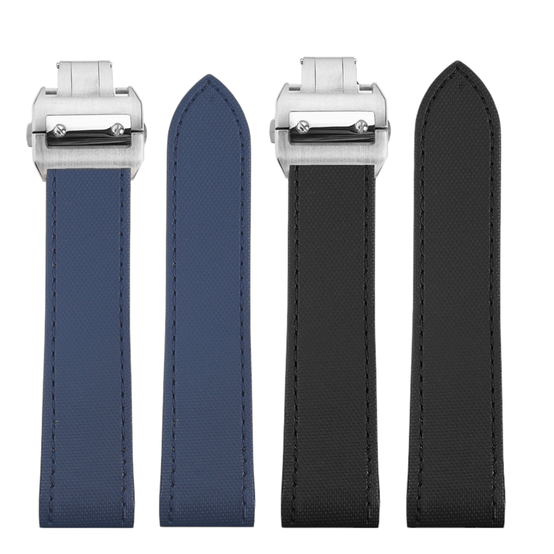 White Smoke Replacement Strap for Cartier Santos 100 Series - Nylon Embossed Calfskin Leather - Aethelgard Atelier