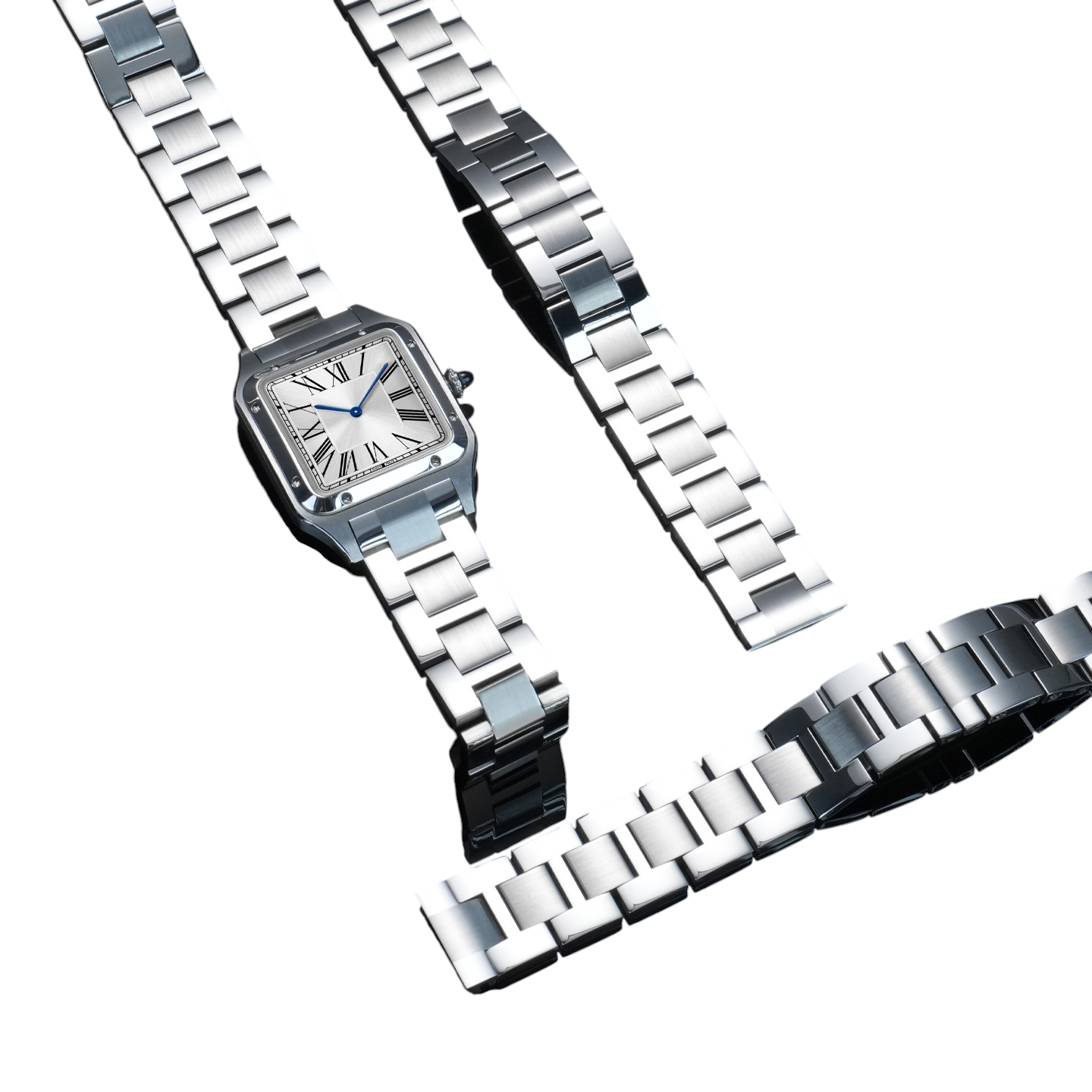 White Smoke Replacement Strap for Cartier Santos Dumont WSSA0086 - Solid Quick-Release Stainless Steel - Aethelgard Atelier