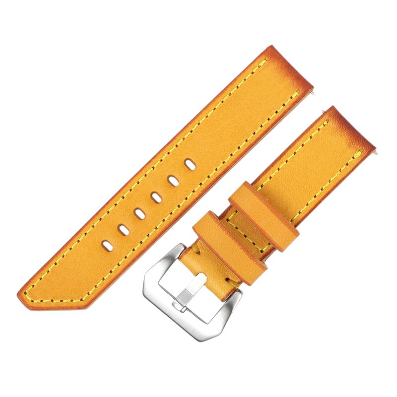 White Smoke Handmade Vintage Rub-Color Old School Watch Strap for Rolex, Omega, Seiko, IWC, Tudor, Hamilton, Cartier, Panerai, Patek Philippe, Breitling - Yellow Ochre Artisan Patina Series - 18mm 20mm 22mm 24mm 26mm - Aethelgard