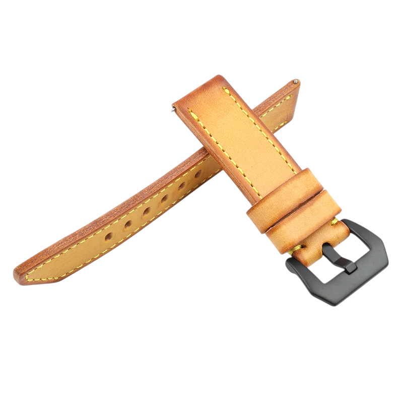 White Smoke Handmade Vintage Rub-Color Old School Watch Strap for Rolex, Omega, Seiko, IWC, Tudor, Hamilton, Cartier, Panerai, Patek Philippe, Breitling - Yellow Ochre Artisan Patina Series - 18mm 20mm 22mm 24mm 26mm - Aethelgard