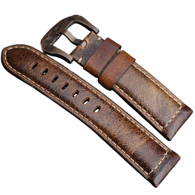 Handmade Aged Bronze-Patina Heritage Leather Watch Strap for Panerai, Tudor, Bronze Watch - Tactical Bronze Edition - 18mm 20mm 22mm 24mm - Aethelgard