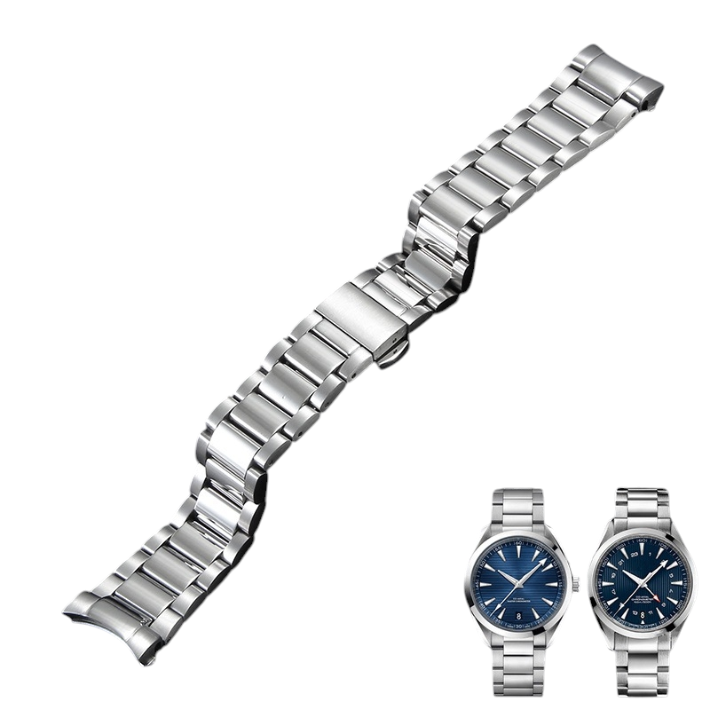 White Smoke Replacement Strap for Omega Aqua Terra 150 - Seamaster 300 Business Series - Polished Solid 316L Stainless Steel - Aethelgard Atelier