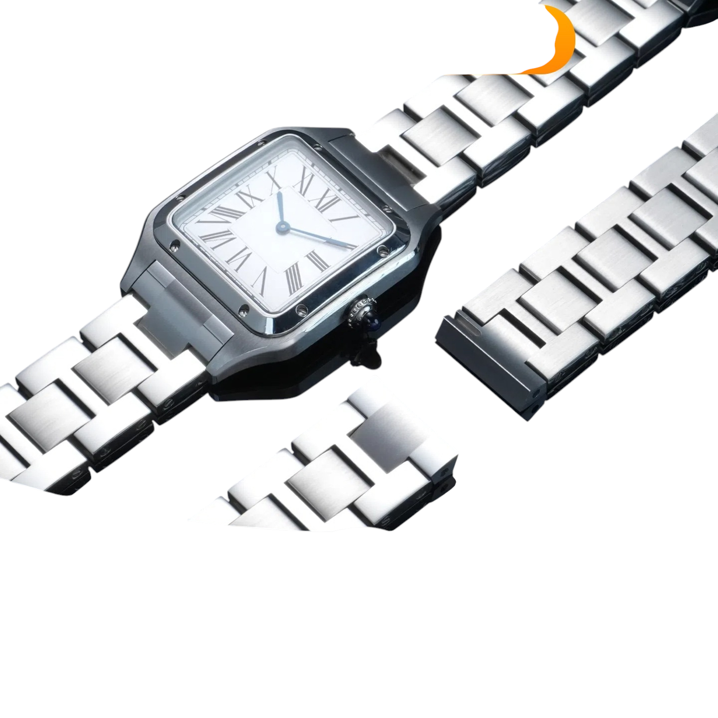 White Smoke Replacement Strap for Cartier Santos Dumont WSSA0086 - Solid Quick-Release Stainless Steel - Aethelgard Atelier