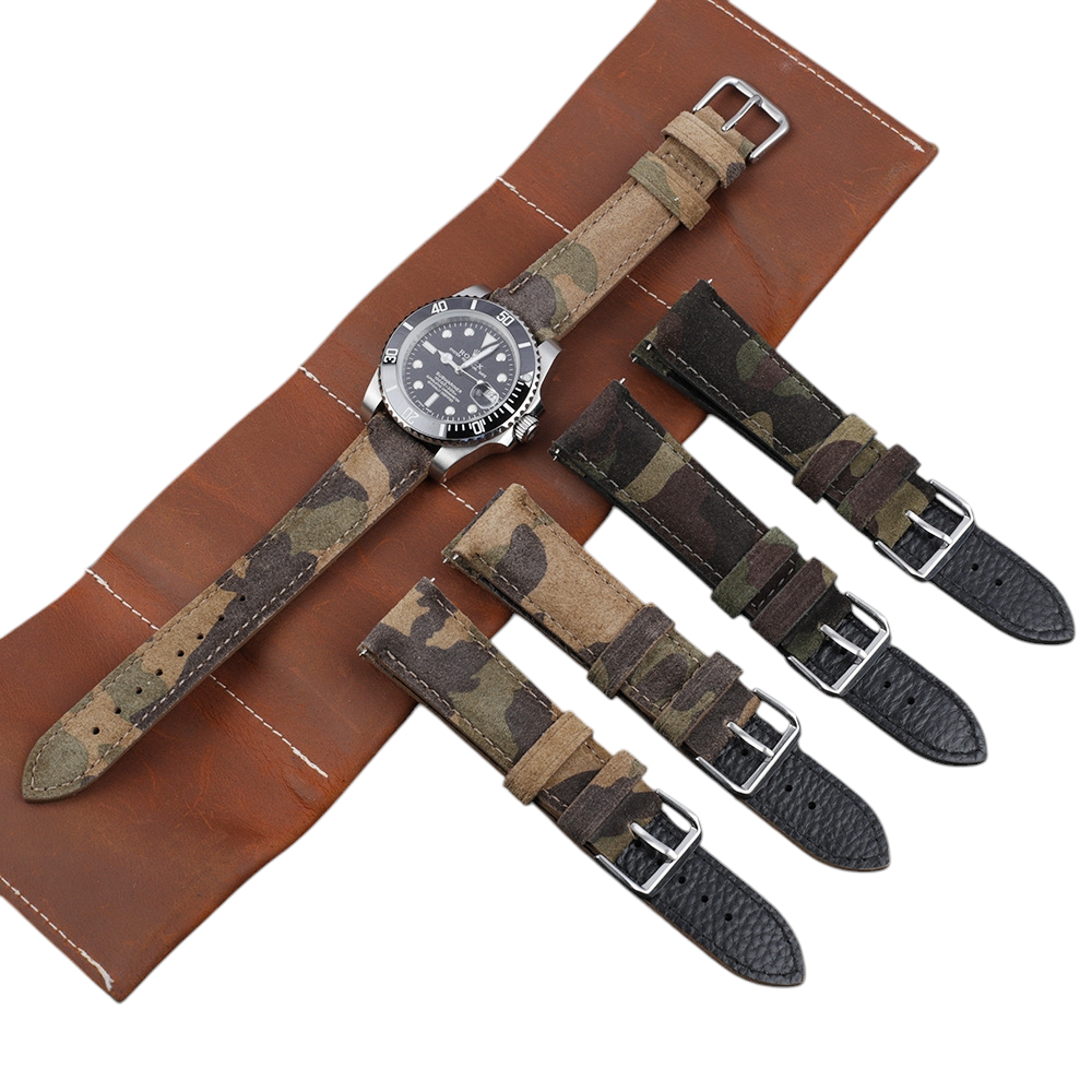 White Smoke Handmade Jungle Camo Tactical Leather Strap for Rolex, Omega, Seiko, IWC, Tudor, Hamilton, Cartier, Panerai, Breitling, Patek Philippe - Stealth Operation Genuine Series - 18mm 20mm 22mm 24mm - Aethelgard