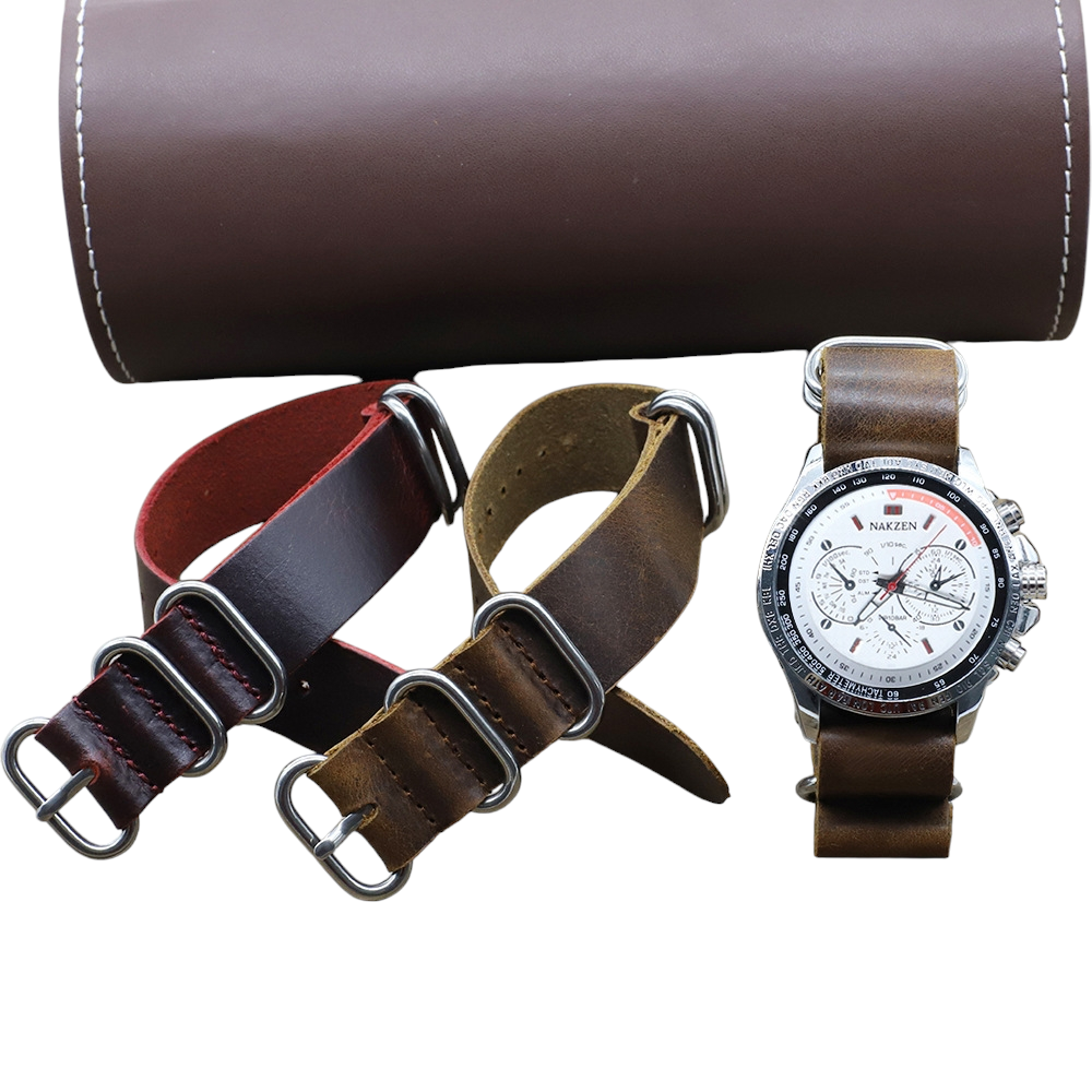 White Smoke Handmade Crazy Horse Leather 5-Ring Strap for Rolex, Omega, Seiko, IWC, Tudor, Hamilton, Cartier, Panerai, Breitling, Patek Philippe - Heavy-Duty Military NATO Edition - 18mm 20mm 22mm 24mm - Aethelgard