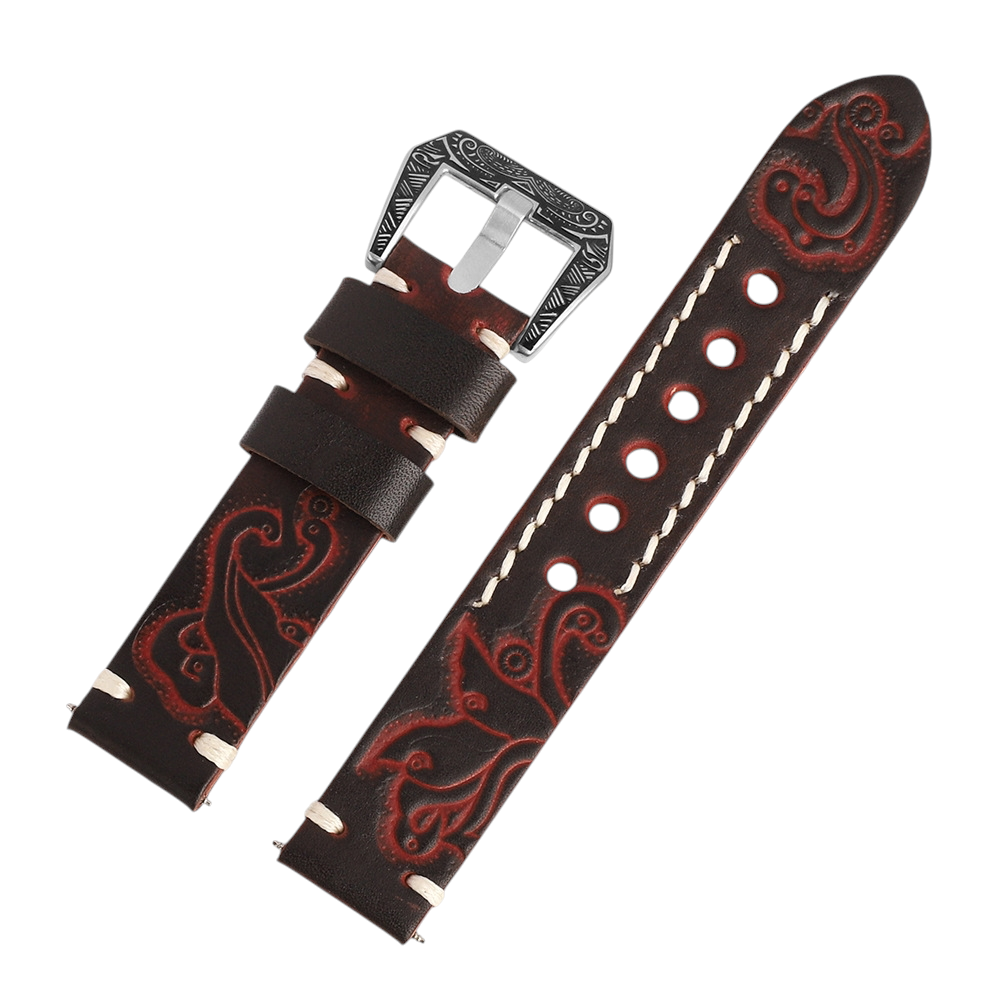 White Smoke Handmade Hand-Engraved Floral Bovine Strap for Rolex, Omega, Seiko, IWC, Tudor, Hamilton, Cartier, Panerai, Breitling, Patek Philippe - Artisan Sculpture Series - 18mm 20mm 22mm 24mm - Aethelgard