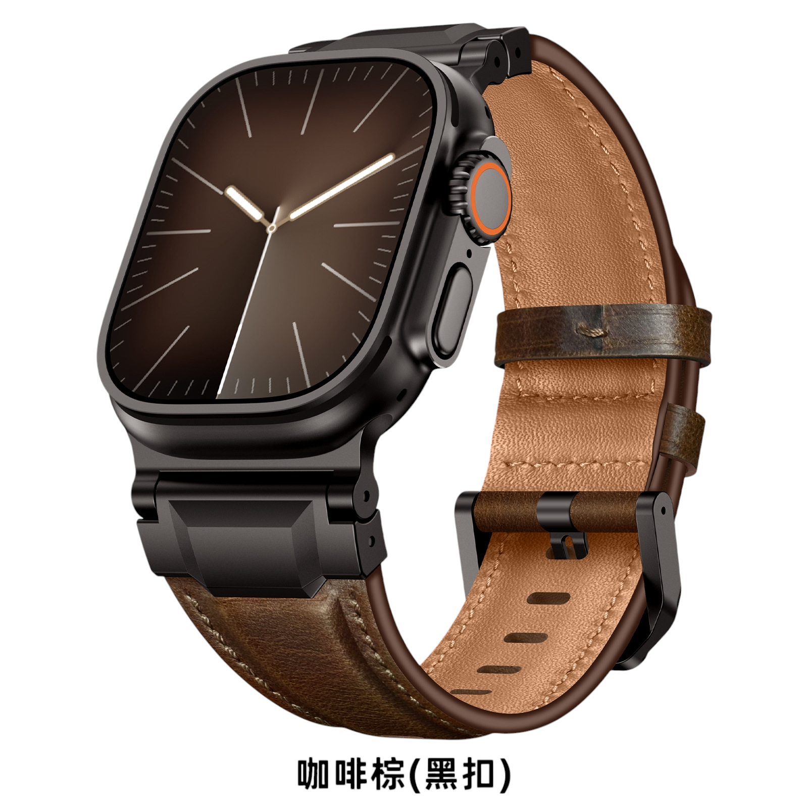 Vintage Armor Genuine Leather Band - Industrial Metal Hardware for Apple Watch