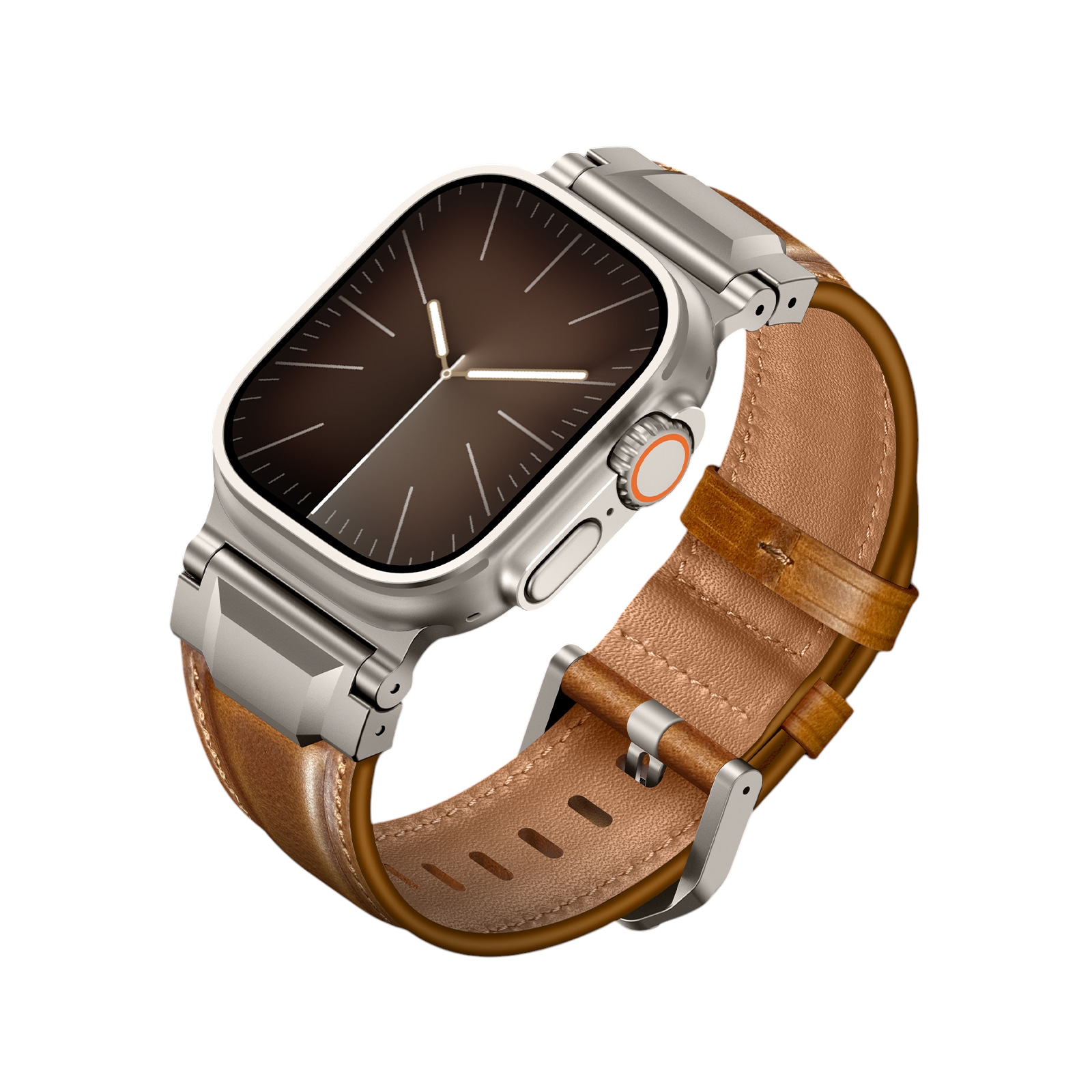 Vintage Armor Genuine Leather Band - Industrial Metal Hardware for Apple Watch