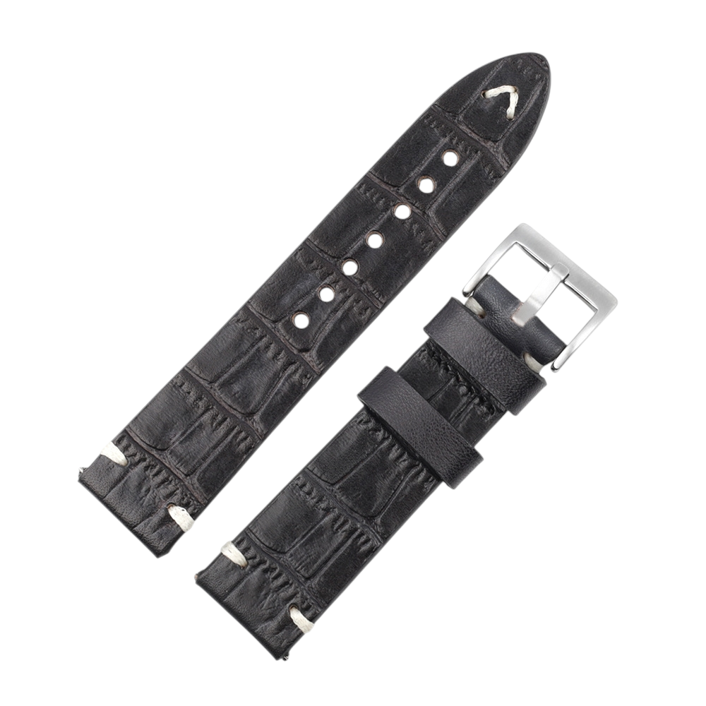 White Smoke Handmade Handmade Croc-Texture Bovine Watch Strap for Rolex, Omega, Seiko, IWC, Tudor, Hamilton, Cartier, Panerai, Patek Philippe, Breitling - Stitched Vintage Luxury Series - 18mm 20mm 22mm 24mm 26mm - Aethelgard