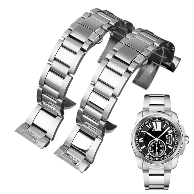 White Smoke Replacement Strap for Cartier Calibre de Cartier W7100037-W7100041 - Integrated Arc-Mouth 316L Stainless Steel - Aethelgard Atelier