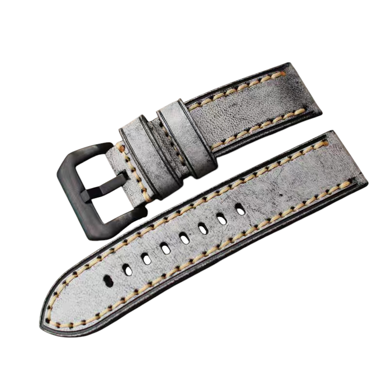 White Smoke Handmade Italian Waxed Matte Cowhide Watch Strap for Rolex, Omega, Tudor, Seiko - Artisan Hand-Burnished Series - 18mm 20mm 22mm 24mm - Aethelgard