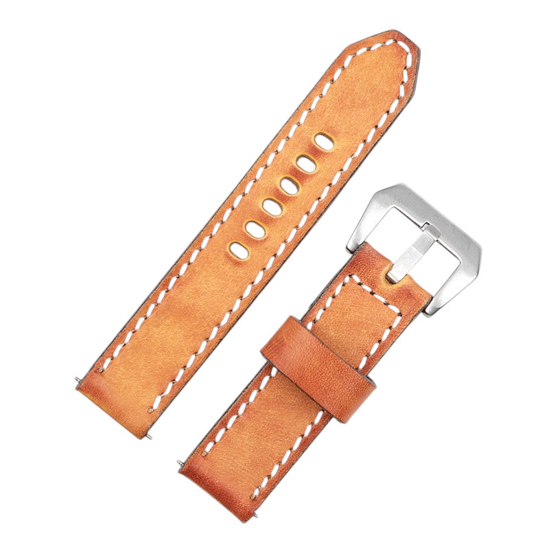 Handmade Earth-Yellow Rub-Color Oil Skin Watch Strap for Rolex, Omega, Seiko, IWC, Tudor, Hamilton, Cartier, Panerai, Patek Philippe, Breitling - Rugged Tanning Artisan Series - 18mm 20mm 22mm 24mm 26mm - Aethelgard