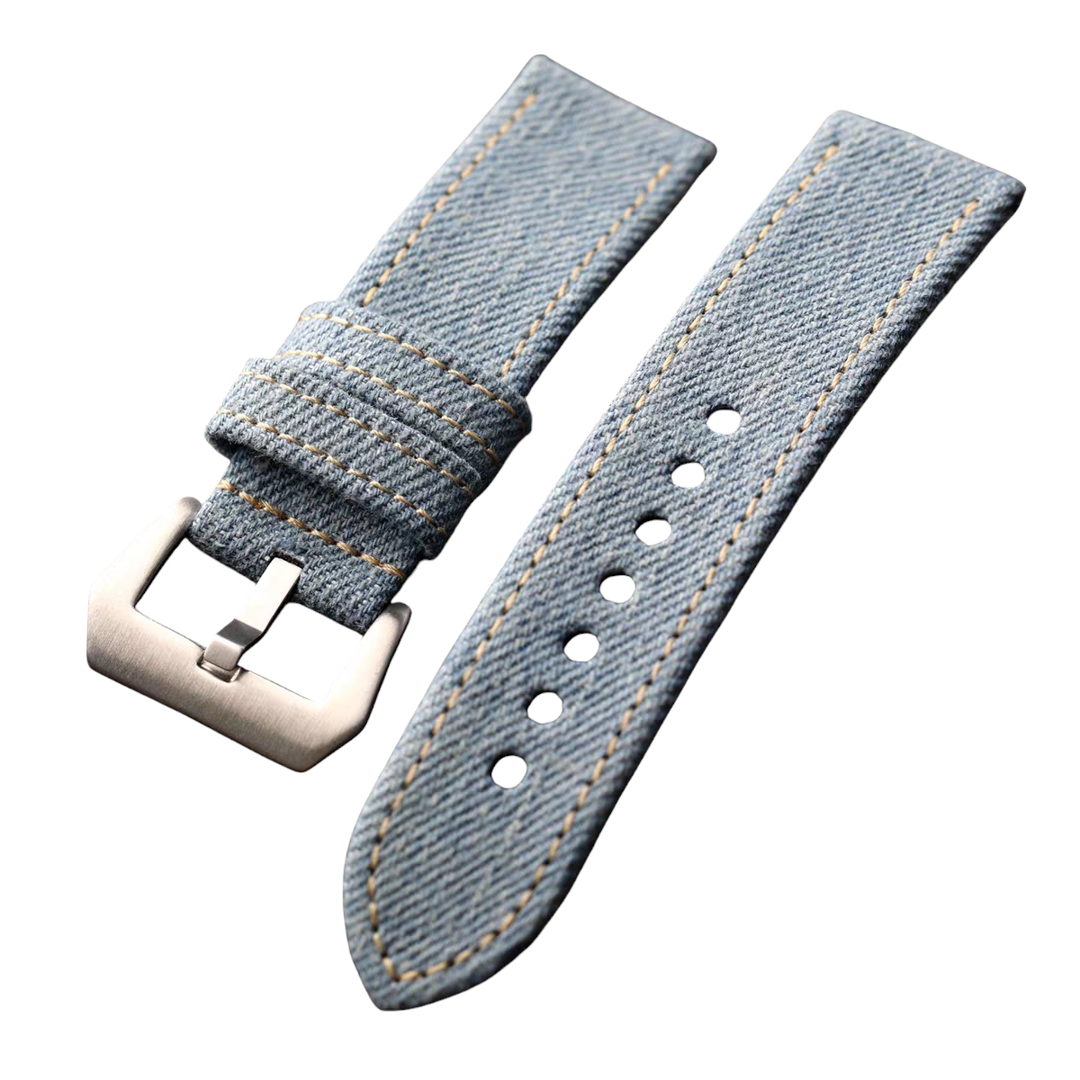 White Smoke Handmade Japanese Okayama Denim Canvas Watch Strap for Rolex, Omega, Panerai, IWC, Tudor, Seiko, Hamilton, Patek Philippe, Breitling, Citizen - Loom-Woven Tactical Series - 18mm 20mm 22mm 24mm - Aethelgard