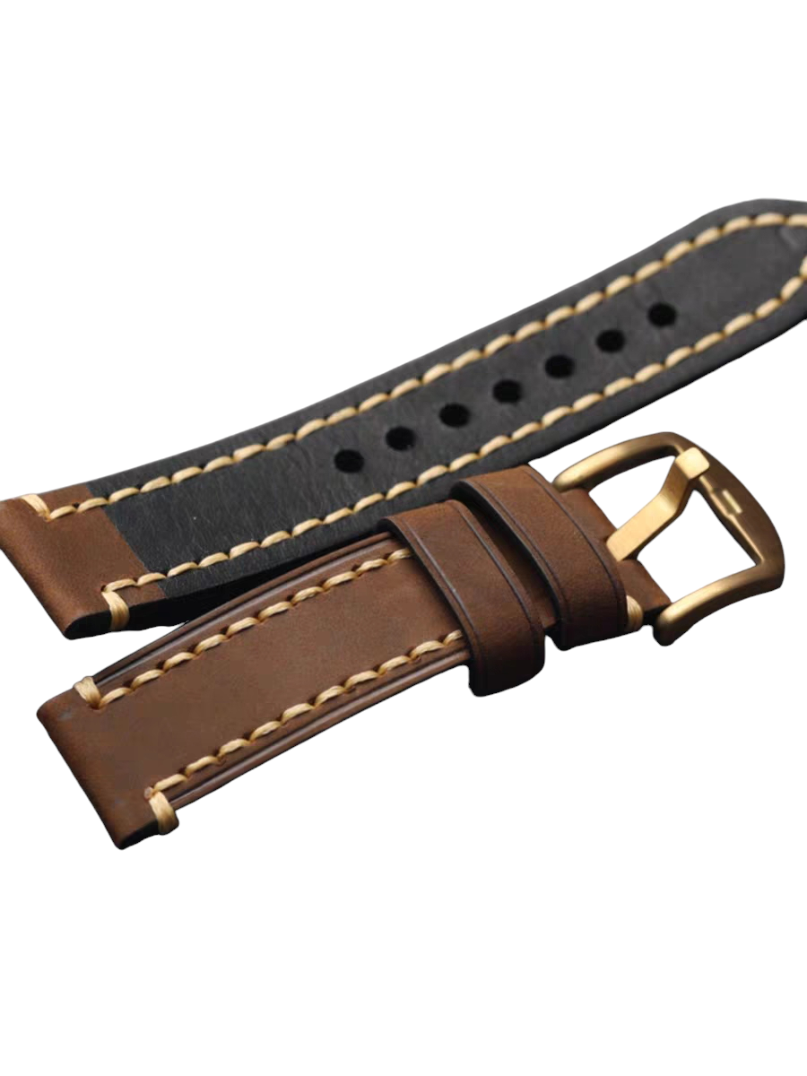 White Smoke Handmade Fold-over Top Layer Cowhide Watch Strap for Rolex, Omega, Panerai, IWC, Tudor, Seiko, Hamilton, Patek Philippe, Breitling, Citizen - Bronze Watch Specialist Series - 18mm 20mm 22mm 24mm - Aethelgard