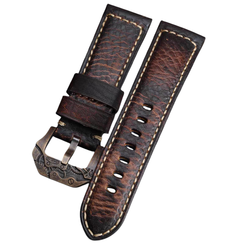 Handmade Aged Bronze-Patina Heritage Leather Watch Strap for Panerai, Tudor, Bronze Watch - Tactical Bronze Edition - 18mm 20mm 22mm 24mm - Aethelgard