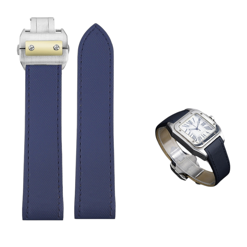 White Smoke Replacement Strap for Cartier Santos 100 Series - Nylon Embossed Calfskin Leather - Aethelgard Atelier