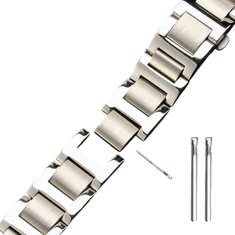 White Smoke Replacement Strap for Cartier Ballon Bleu Series - Steel Edition - Solid Notched Surgical Grade Stainless Steel - Aethelgard Atelier