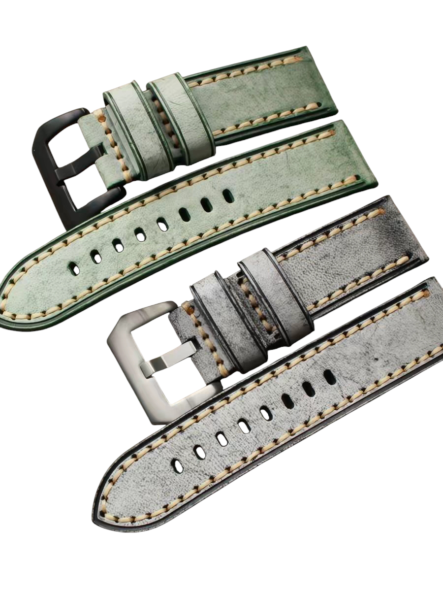 White Smoke Handmade Italian Waxed Matte Cowhide Watch Strap for Rolex, Omega, Tudor, Seiko - Artisan Hand-Burnished Series - 18mm 20mm 22mm 24mm - Aethelgard
