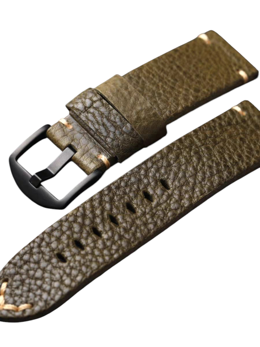 White Smoke Handmade Luminous Lychee Fold-over Cowhide Watch Strap for IWC, Seiko, Rolex, Panerai - Artisan Green Series - 18mm 20mm 22mm 24mm - Aethelgard