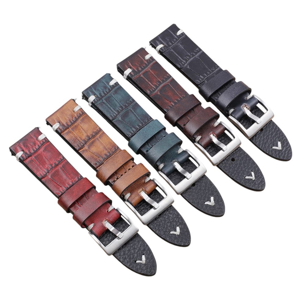 White Smoke Handmade Handmade Croc-Texture Bovine Watch Strap for Rolex, Omega, Seiko, IWC, Tudor, Hamilton, Cartier, Panerai, Patek Philippe, Breitling - Stitched Vintage Luxury Series - 18mm 20mm 22mm 24mm 26mm - Aethelgard