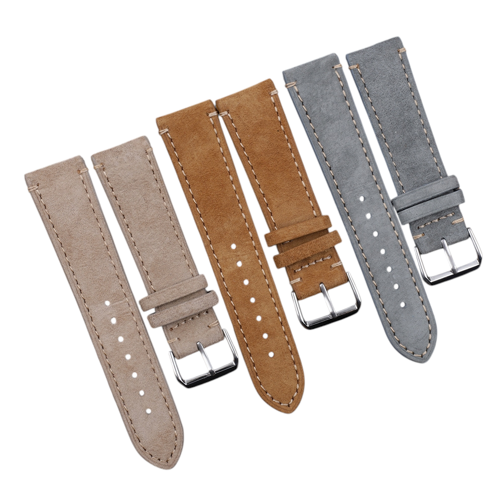 White Smoke Handmade Soft Suede Nubuck Italian Strap for Rolex, Omega, Seiko, IWC, Tudor, Hamilton, Cartier, Panerai, Breitling, Patek Philippe - Minimalist Hand-Stitched Series - 18mm 20mm 22mm 24mm - Aethelgard